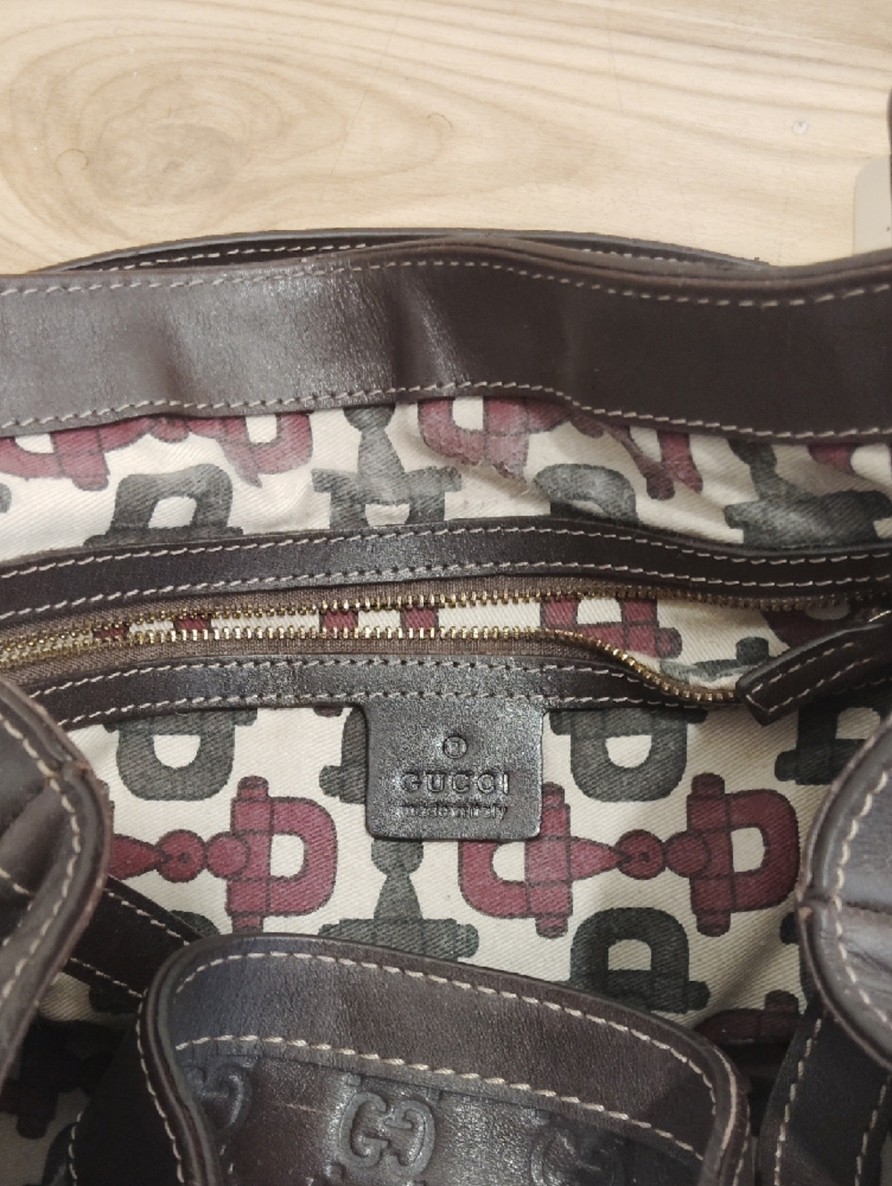 Pre-Loved Gucci Brown Leather Shoulder Bag with Green-Red Web and Gold Hardware - Picture 10 of 12
